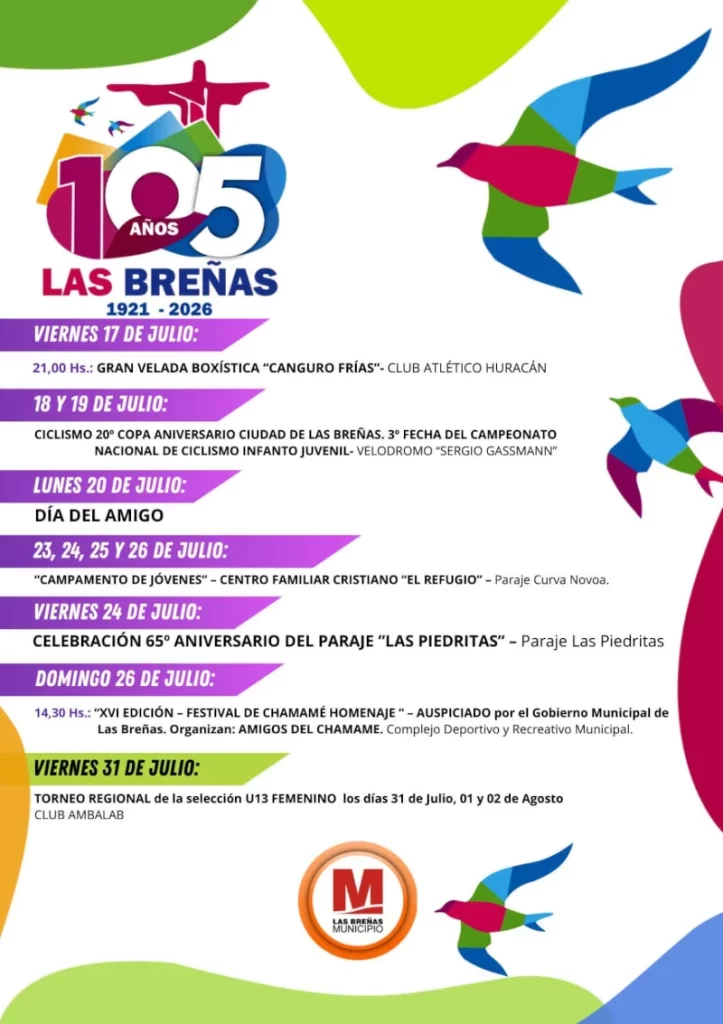 Programa de actividades por aniversario de Las Breñas
