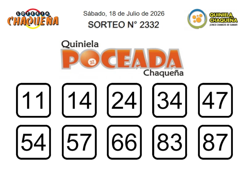 Resultados quiniela poceada chaqueña 2332