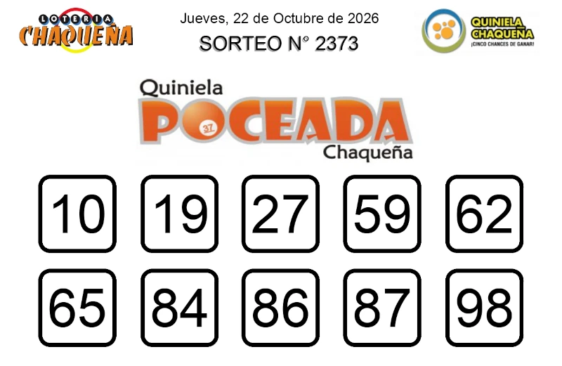 Quiniela Poceada Chaqueña sorteo 2373